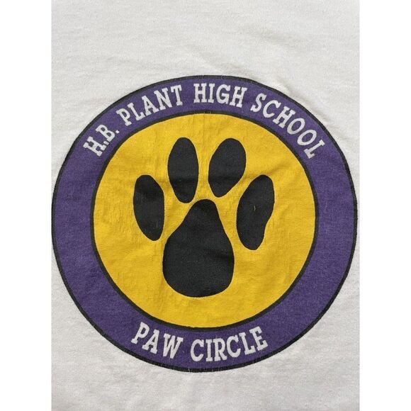 VINTAGE HB Plant High School Paw Circle T-shirt Men Medium 80s 90s Single Stitch - Picture 2 of 8
